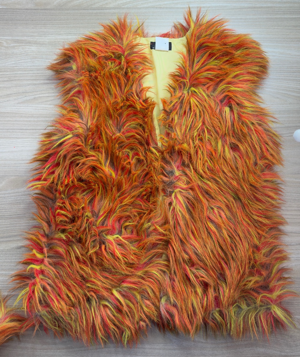 Pleasant Pheasant Faux Mongolian Lamb Fur Orange S Shaggy Gilet - with purse